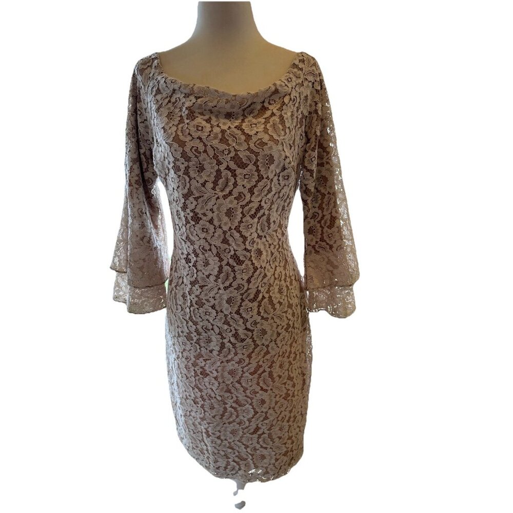 Ralph Lauren Women's 12 Lace Overlay Formal Evening Gown Cream Off Shoulder